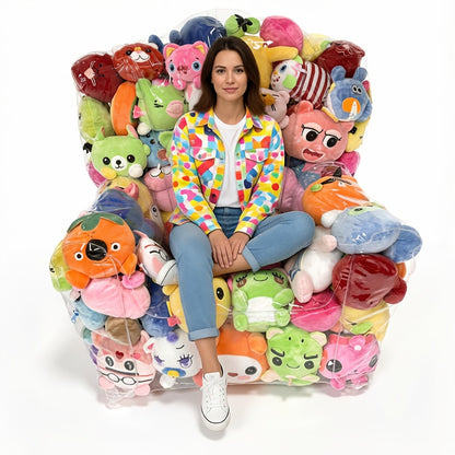 Large Transparent Plush Toy Storage Bag with Zipper Closure Stuffed Animal Organizer Bean Bag Chair Cover Openable Filling 100x90cm Clear Display Bag
