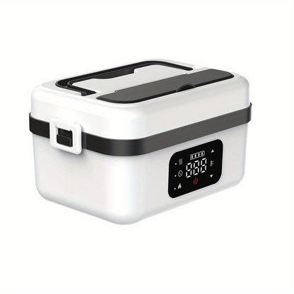 Self Heating Lunch Box Battery Powered 8000mAh - 60W Portable Electric Food Warmer with Smart Timer 1 Liter Stainless Steel Inner Container for Home Car Office and Truck, Leak Proof with Fork Spoon and Carry Bag, Gift for Men and Women