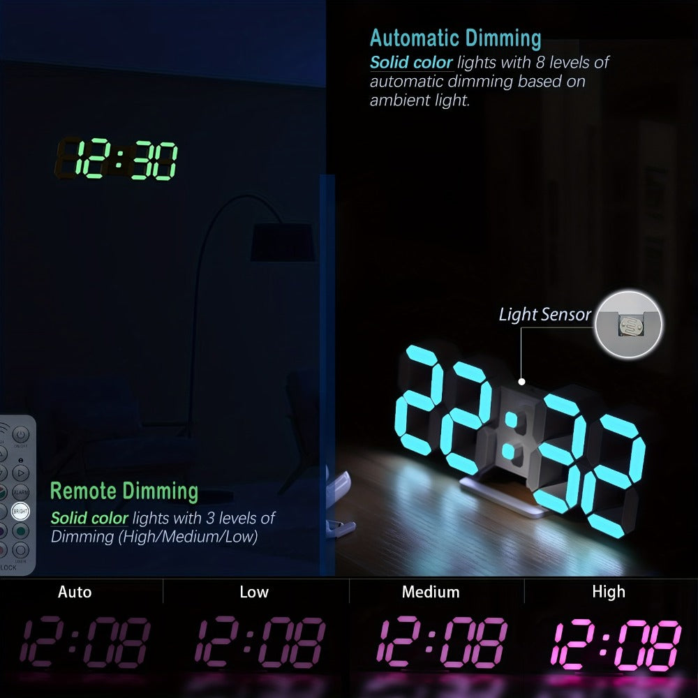 Digital Wall Clock RGB Neon LED 9.7" Large Display – Aesthetic Alarm Clock with Remote Control, Adjustable Brightness, Date & Temperature Display for Bedroom, Living Room, Office & Gym