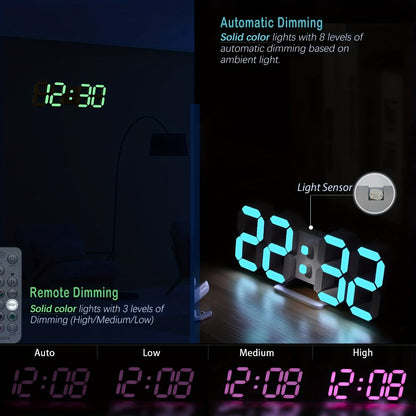 Digital Wall Clock RGB Neon LED 9.7" Large Display – Aesthetic Alarm Clock with Remote Control, Adjustable Brightness, Date & Temperature Display for Bedroom, Living Room, Office & Gym