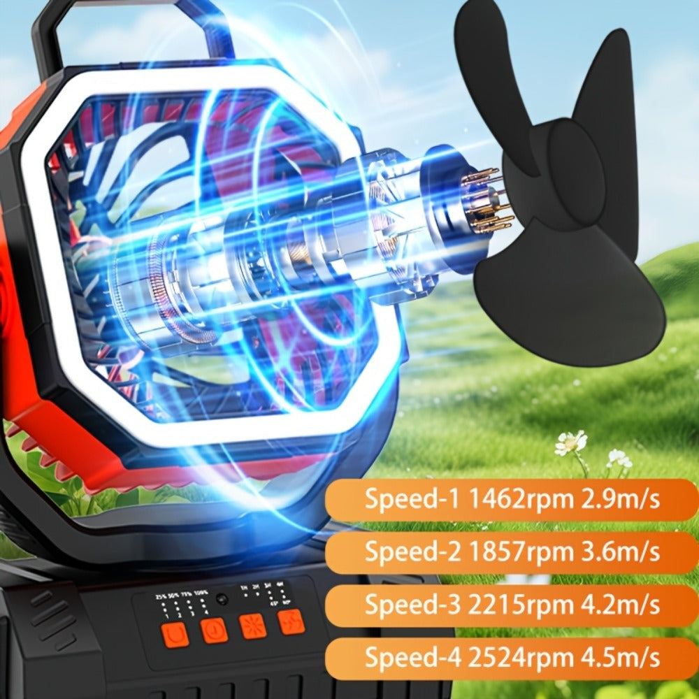 Camping Fan 20000mAh with LED Lantern and Remote Control, 4-Speed 90° Oscillation 1-8H Timer, 59-Hour Battery Life Power Bank Fan with Hook for Tent, Hiking, Outdoor and Indoor Use