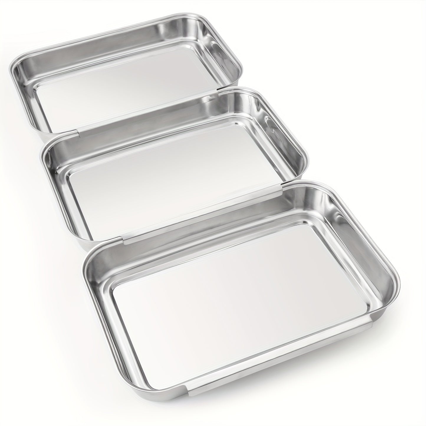 Stainless Steel Breading Tray Set 3-Piece, Food Prep Coating Trays for Breading Chicken Fish Shrimp, Marinating Meat Tray, Oven Safe Baking Tray Set for Kitchen Prep and Holiday Cooking