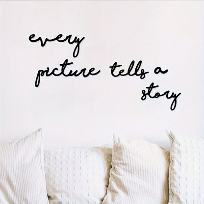 Black Metal Wall Art Photo Collage Frame – "Every Picture Tells a Story" Vertical Rectangular Contemporary Picture Display with White Border for Home Decor & Anniversary Gift