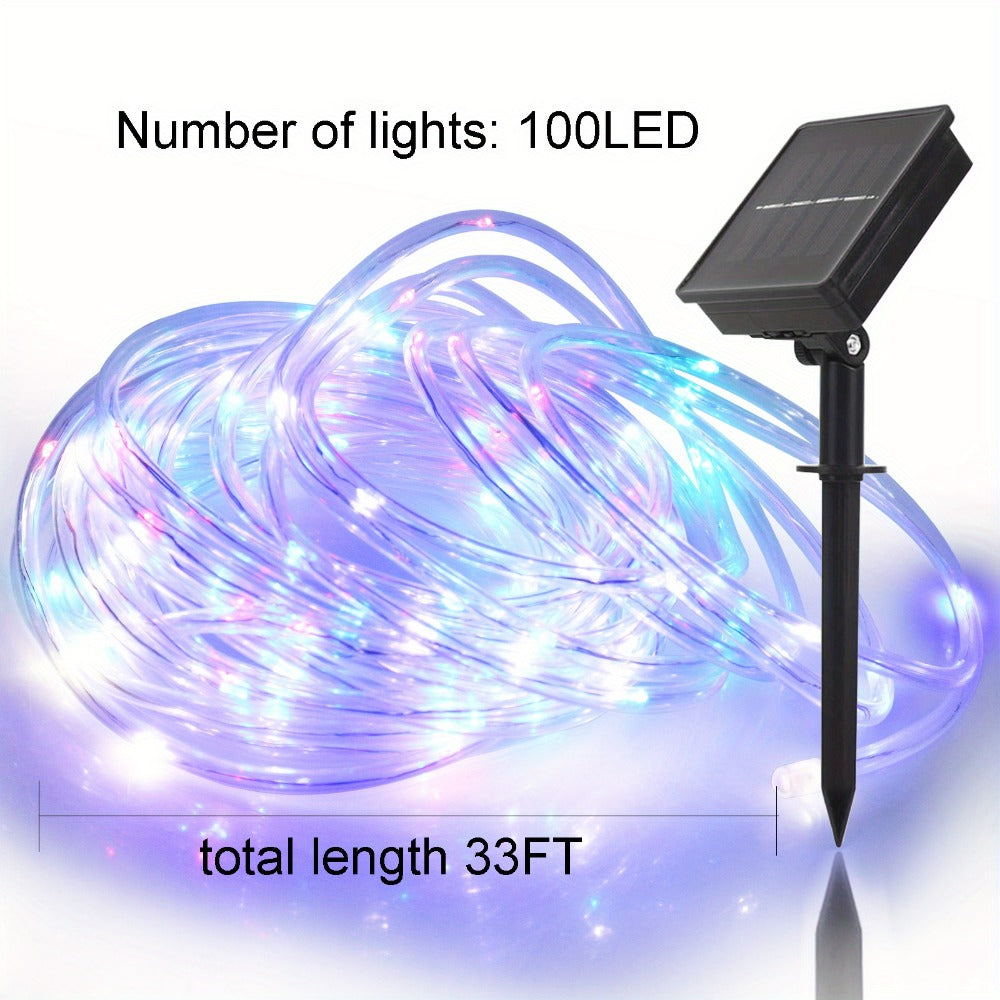 Solar Rope Lights Outdoor 33FT 100LED RGB – 8 Modes IP65 Waterproof String Lights for Garden, Patio, Party & Holiday Decor