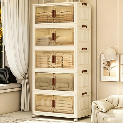 Foldable Storage Cabinet with Door – Multi-Layer Stackable Storage Box for Shoes, Clothes & Books | Large Closet Organizer for Bedroom, Bathroom, Kitchen, Office & Wardrobe