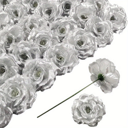 Artificial Roses with Stems 50pcs Silk Fake Flowers | 3 Inch Flower Head 6 Inch Stem Detachable DIY | Wedding Valentine's Day Home Decor Bouquet Arrangement in 6 Colors