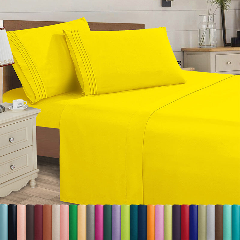 Microfiber Bed Sheet Set 4-Piece Deep Pocket Cooling Sheets Twin Full Queen King Cal King Split King – Soft Wrinkle Fade Resistant Hotel Quality Bedding