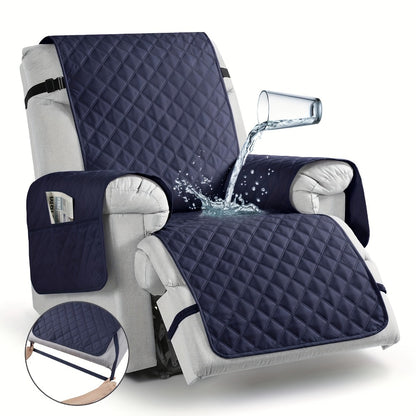 Waterproof Recliner Chair Cover with Pocket | Non-Slip Washable Reclining Sofa Protector for Dogs Cats, Adjustable Strap