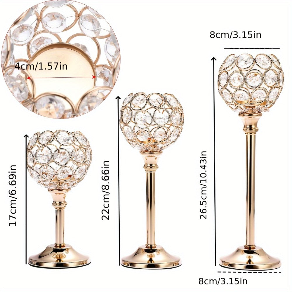 Crystal Candelabra Centerpiece – Gold & Silver Taper Candle Holders for Wedding, Anniversary, Candlelit Dinner, Birthday & Party Table Decor, Home & Hotel Decoration, 3-Pack & 6-Pack (Candles Not Included)