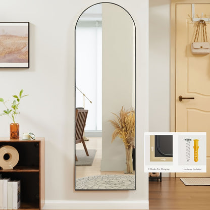 Full Length Floor Mirror with Stand – Arched & Rectangular Full Body Mirror, Aluminum Alloy Frame, Shatter-Proof Nano Glass, Bedroom Living Room Cloakroom Wall Leaning Mirror