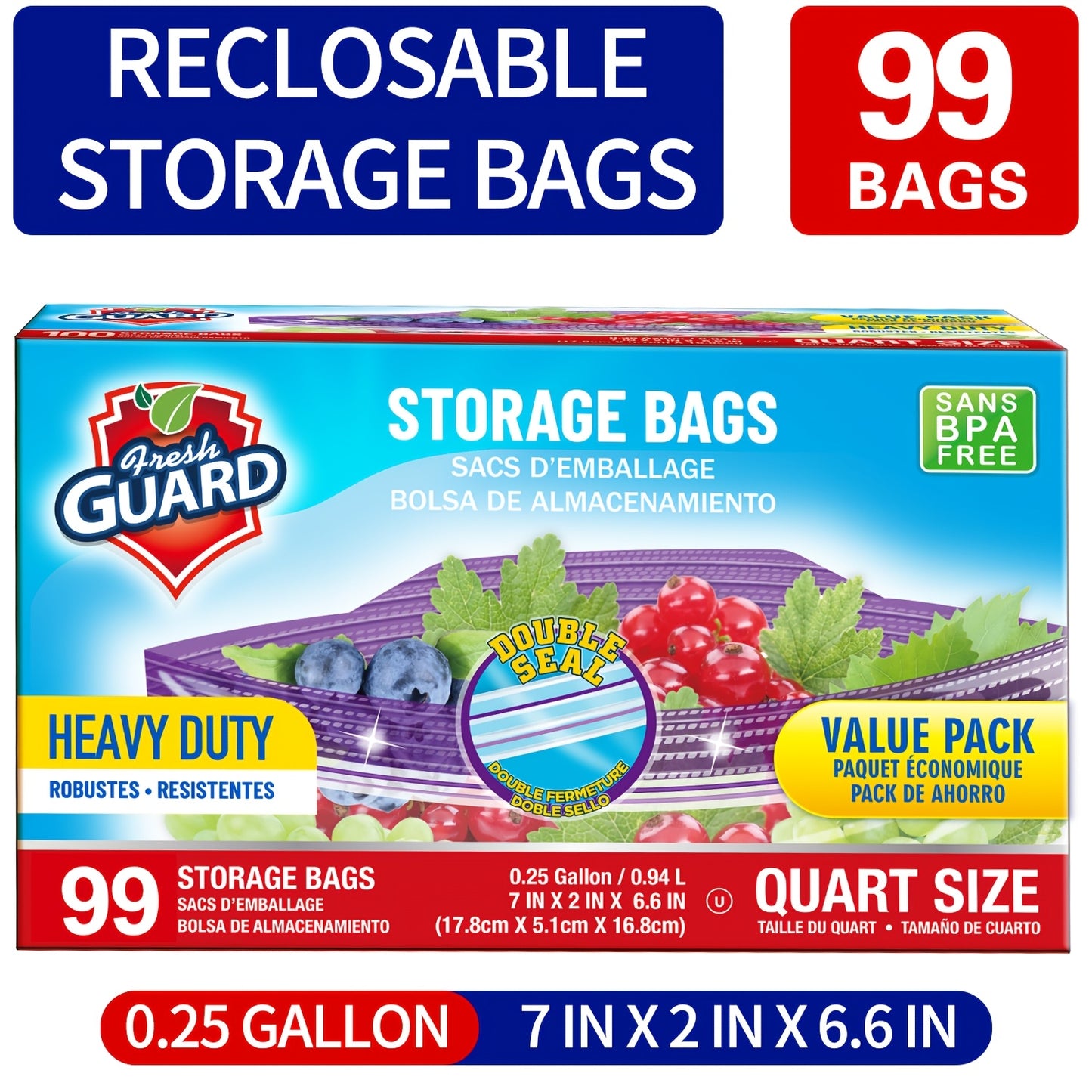 Freezer Storage Bags Resealable – Sturdy Bulk Food Storage Bags with Easy-Open Tabs for Freezer & Refrigerator – 0.25 Gallon, 1 Gallon & 2 Gallon for Fruits, Vegetables, Meats & Meal Prep