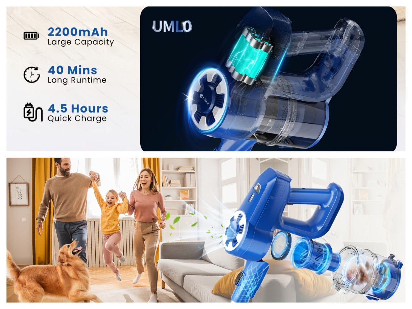 Cordless Vacuum Cleaner Stick Vacuum – MAX 70Kpa Suction, 45-Min Runtime, Anti-Tangle, 50.72oz Dust Cup, Rechargeable Wireless Vacuum for Hardwood Floor, Carpet & Pet Hair