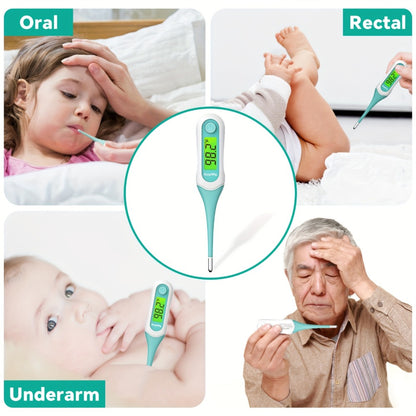 Digital Oral Thermometer for Adults & Kids – 8-Second Fast Read, Bendable Tip, 3-Color Fever Backlight, 32 Memory Records, Rectal Use for Infants, Celsius/Fahrenheit Conversion