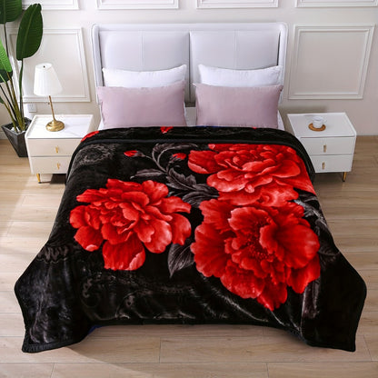 Reversible Plush Blanket 2-Ply 520GSM Milk Velvet - Soft Warm Queen King Size Blanket with Vibrant Animal & Floral Designs, All-Season Bed Couch Throw