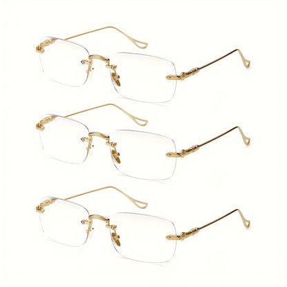 Rimless Reading Glasses for Women 3 Pack - Blue Light Blocking Lightweight Metal Frameless Readers with Anti Eyestrain Lenses, Multiple Colors and Magnifications 1.0X to 4.0X