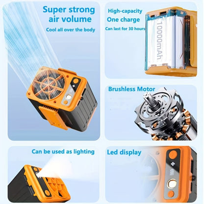 Portable Clip Fan 10000mAh Rechargeable Wearable Belt Fan with 22H Battery Life 4 Speed Settings 8000RPM Strong Airflow for Outdoor Camping Hiking Jobsite Farming Traveling Fishing