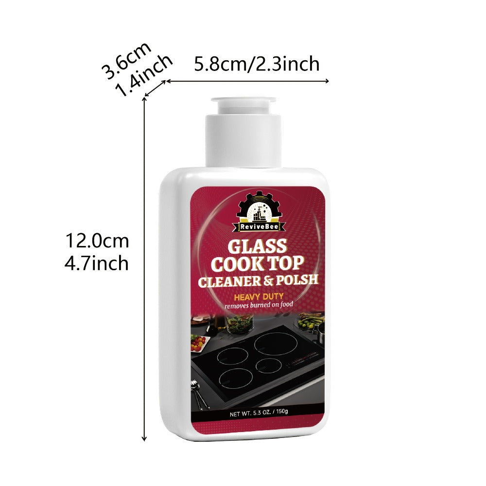 Glass Stovetop Cleaning Paste – Heavy Duty Cooktop Cleaner Cream, Removes Burnt-On Grease, Oil Stains & Food Residue from Stove Tops, Burners & Glass Surfaces, Non-Scratch Easy Scrub Formula