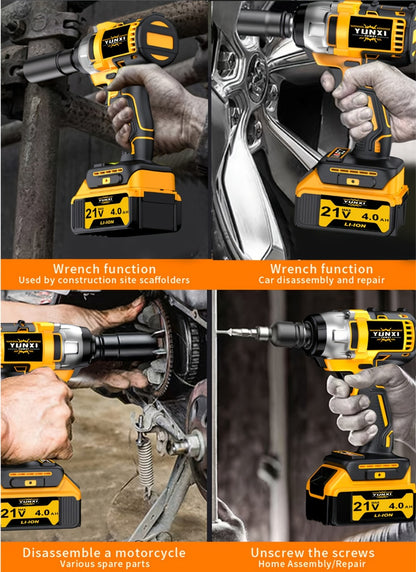 Cordless Impact Wrench 21V Brushless Electric Drill Set with 4000mAh Battery, Toolbox & Full Accessories, Wireless Power Drill for Automotive, Home & Industrial Use, Men's Gift
