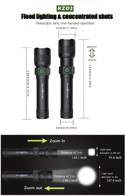 Mini LED Flashlight 18650 Rechargeable Battery | Adjustable Focus & Brightness Zoomable Compact Torch | Textured Grip for Camping Fishing Hiking Outdoor Adventures & Emergency