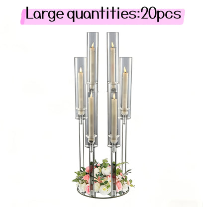 Acrylic Candelabra 6-Arm Candlestick Holder 26.8 Inch Clear Crystal Candle Holders Bulk for Wedding Table Centerpieces, Party Home Decoration, Valentine's Day Anniversary Christmas