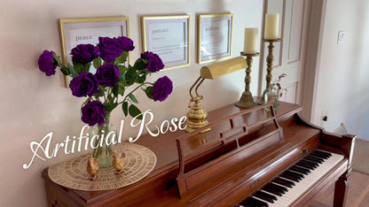 10pcs Artificial Silk Roses Bulk - Fake Flowers for Wedding Home Decor, 19.69" Long Stem, Deep Purple & Dark Green