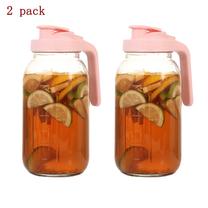 64oz Mason Jar with Handle and Lid 2/3 Pack – BPA-Free Borosilicate Glass Beverage Carafe, Leak-Proof Drinking Jar for Juice, Water, Iced Tea