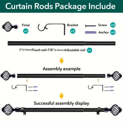 Black Adjustable Curtain Rod Heavy Duty Farmhouse Decorative Drapery Rod for Bedroom Living Room Kitchen Patio 4 Sizes Easy Install
