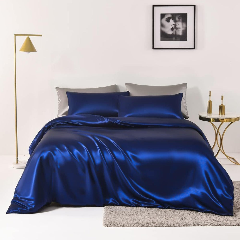 Satin Bed Sheet Set 4 Pcs – Luxury Silky Smooth Hotel-Quality Bedding, Wrinkle-Free Deep Pocket Fitted Sheet, All-Season Elegant Satin Sheets – Twin, Full, Queen & King, Multiple Colors