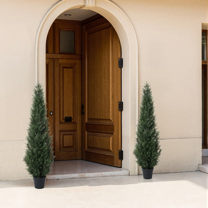 Artificial Topiary Cedar Tree Outdoor Indoor UV Resistant Fake Potted Plant Faux Pine Shrub Front Porch Patio Home Office Decor 3ft 4ft 5ft 1pc 2pcs