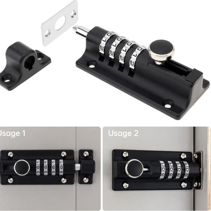 Combination Bolt Lock 4-Digit Heavy Duty Zinc Alloy Sliding Security Lock – Keyless Door Bolt with Screwdriver Set for Shed Gate Fence & Outdoor Doors, Black