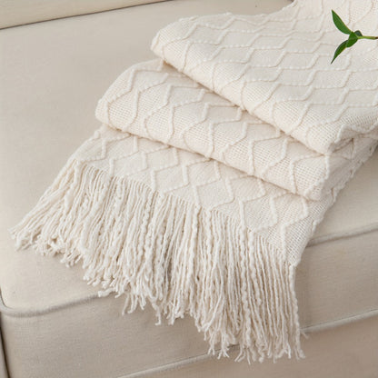 Tassel Throw Blanket – Soft Lightweight Decorative Fringe Throw for Couch, Chair, Bed & Sofa, 50”×60”, 6 Colors, Boho Home Decor