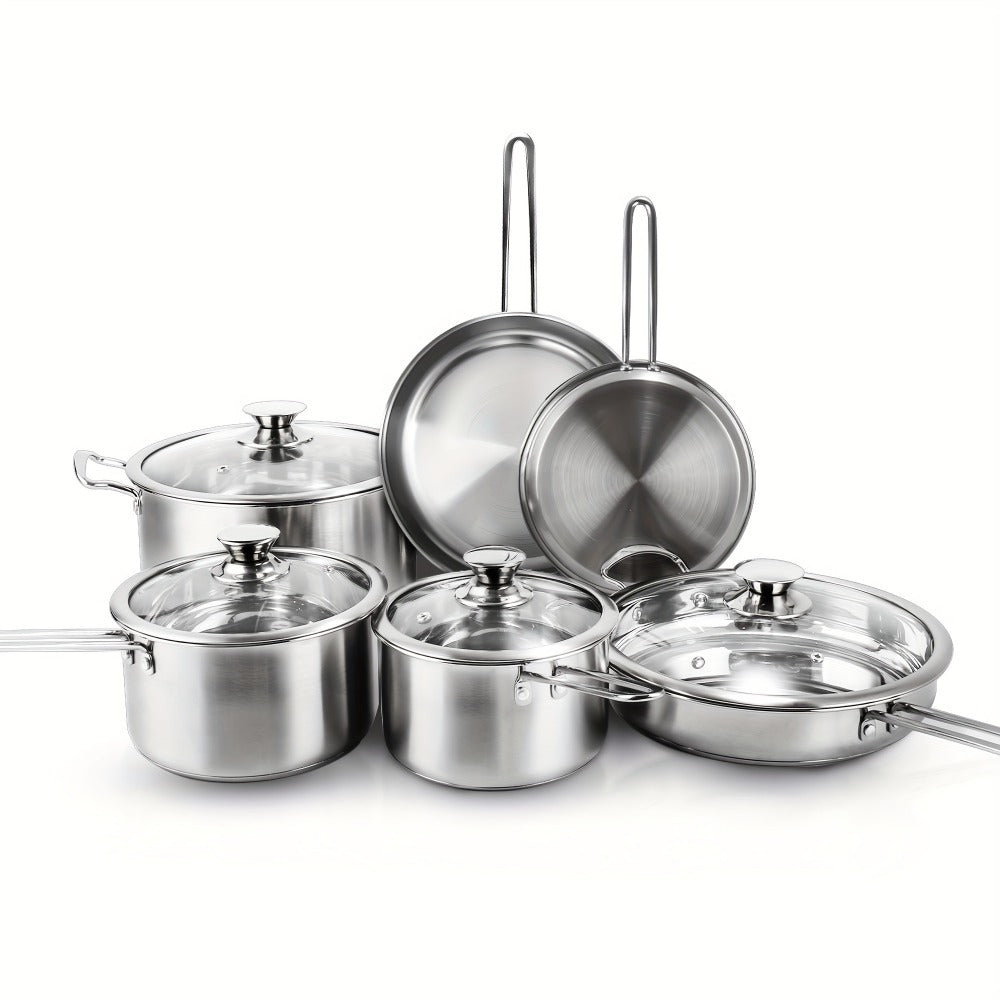 Stainless Steel Cookware Set 10 Piece – Pots and Pans Set with Lids, Induction Compatible, Dishwasher Safe Kitchen Cooking Set for All Stovetops