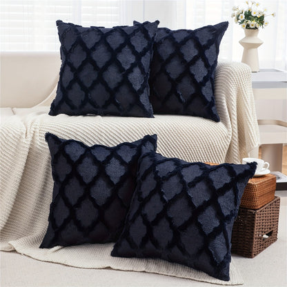Decorative Pillow Covers 18x18 Set of 4 Boho Soft Plush Faux Wool Throw Pillow Cases with Zipper for Sofa Couch Bedroom Living Room - Luxury Cushion Covers