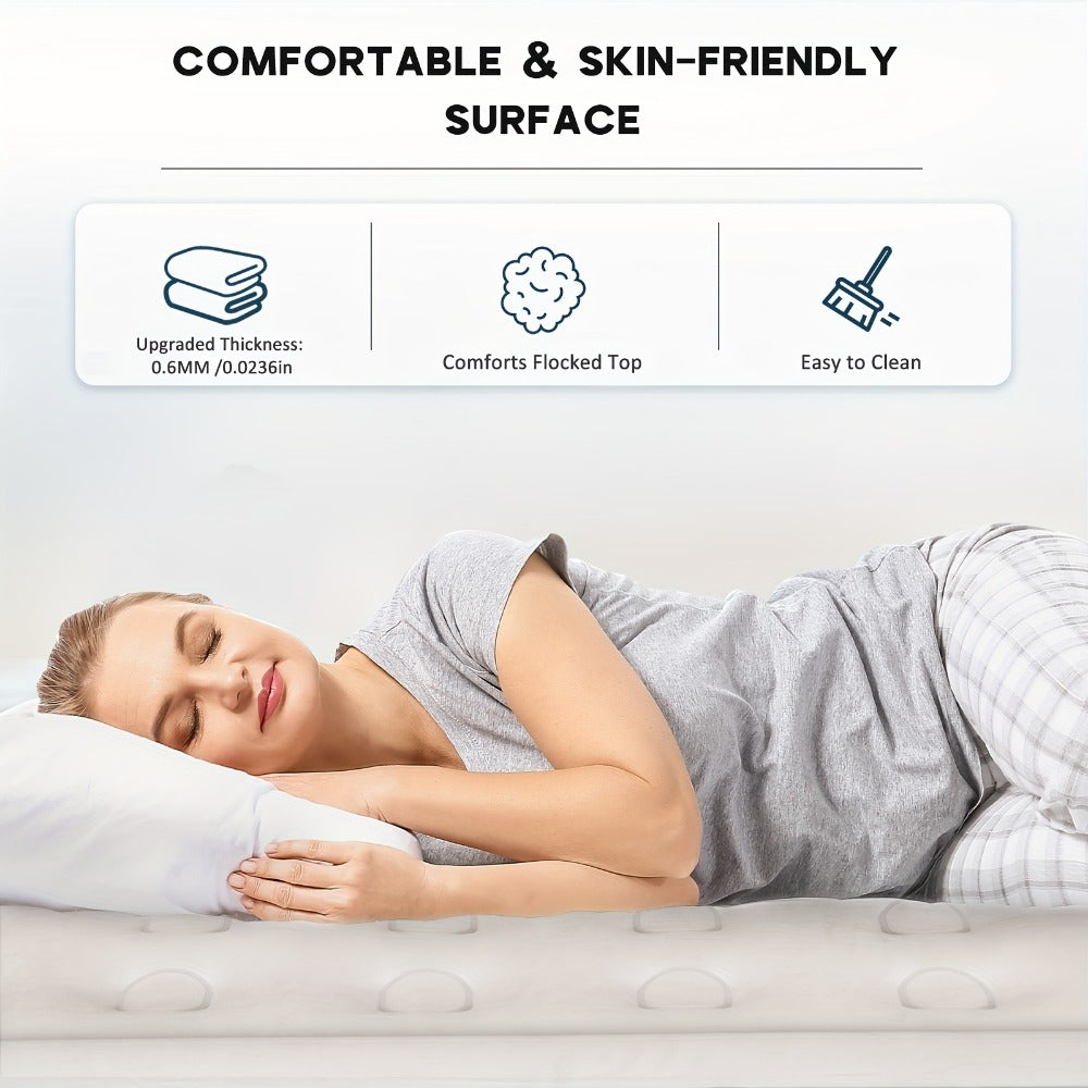 Air Mattress with Built-In Pump – 18'' Self-Inflating Portable Air Bed for Home, Camping & Travel, Twin Full Queen, Includes Carry Bag
