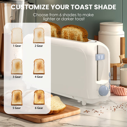 2 Slice Slim Toaster with 6 Shade Settings, Cancel Reheat Defrost Functions, Removable Crumb Tray – Compact 750W Bread Toaster for Kitchen Counter, Fits Bread Waffle Bagel