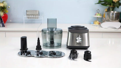 Food Processor 600W 6-in-1 Electric Food Chopper 12-Cup Bowl for Chopping Mincing Dicing Shredding Slicing Puree Dough with Food Chute and Pusher Black Silver