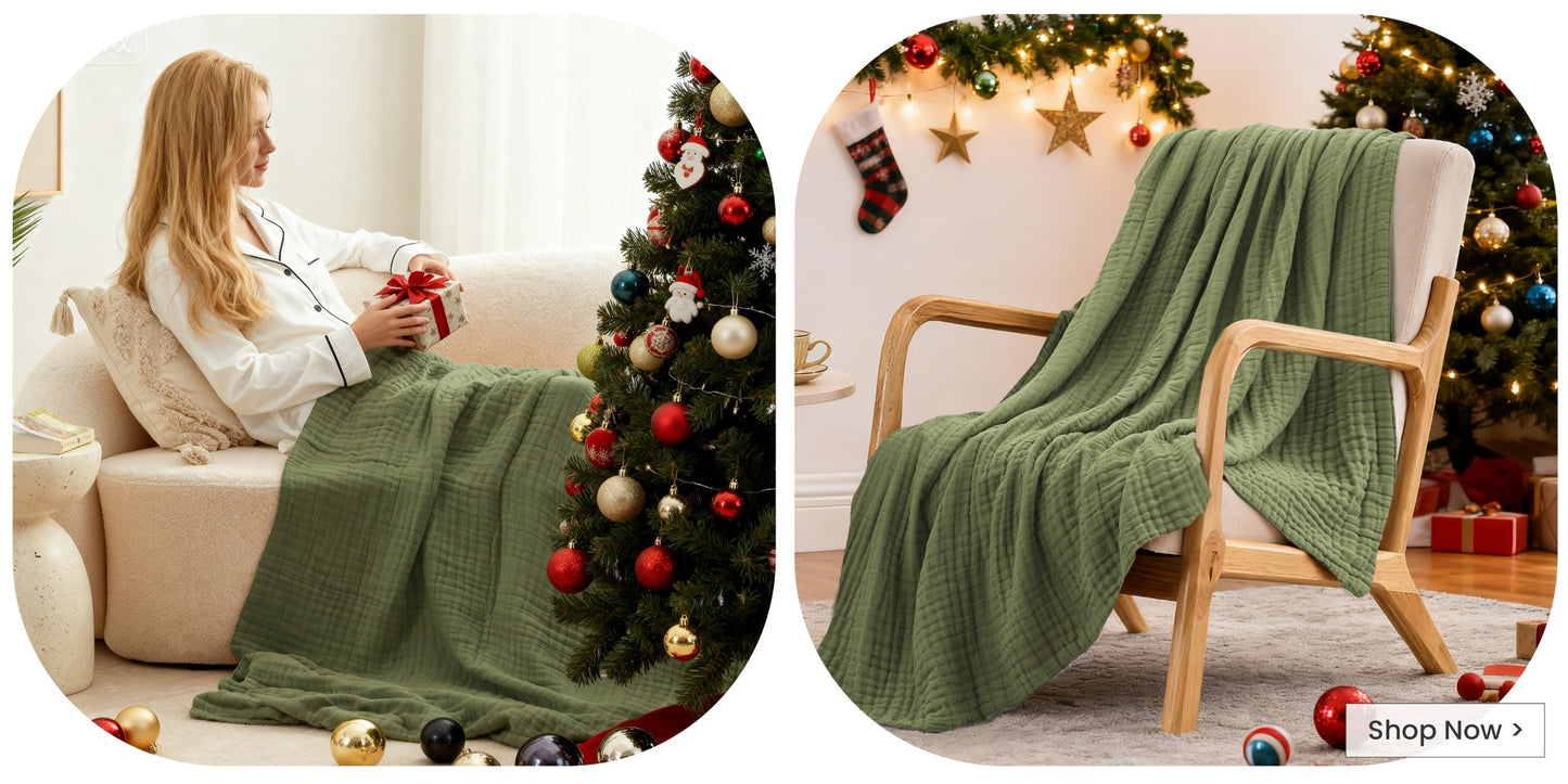 6-Layer Gauze Blanket 100% Muslin – Lightweight Breathable Cotton Throw for Couch & Bed, All Season Adult Blanket, 4 Colors