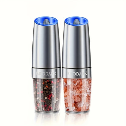 Electric Salt and Pepper Grinder Set Battery Powered Gravity Sensor | One-Hand Automatic Operation LED Light | Adjustable Coarseness Mill Shaker | Kitchen Gadget Gift Idea in Black & Silver