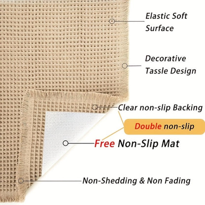 Non-Slip Bath Mat with Tassels Super Absorbent Ultra Soft Machine Washable Bathroom Rug with Anti-Skid Backing 2 Sizes