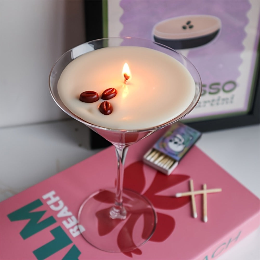 Coffee Martini Scented Candle – Soy Wax Espresso Cocktail Candle with Coffee Bean Embellishment & Glitter, 12+ Hour Burn, Unique Birthday Gift, Valentine's Day, Mother's Day & Teacher Appreciation Gift for Candle Lovers