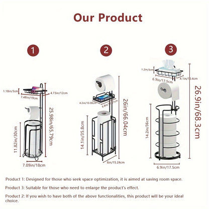 Freestanding Toilet Paper Holder Stainless Steel Stand with 3 Extra Roll Storage Modern Bathroom Organizer