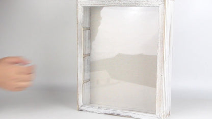Shadow Box Frame with Linen Back – Large Rustic Memory Display Case 11x14 & 12x16 Inch for Photos, Medals, Coins, Pins, Flowers & Collectibles, 4 Removable Shelves, Black White Brown