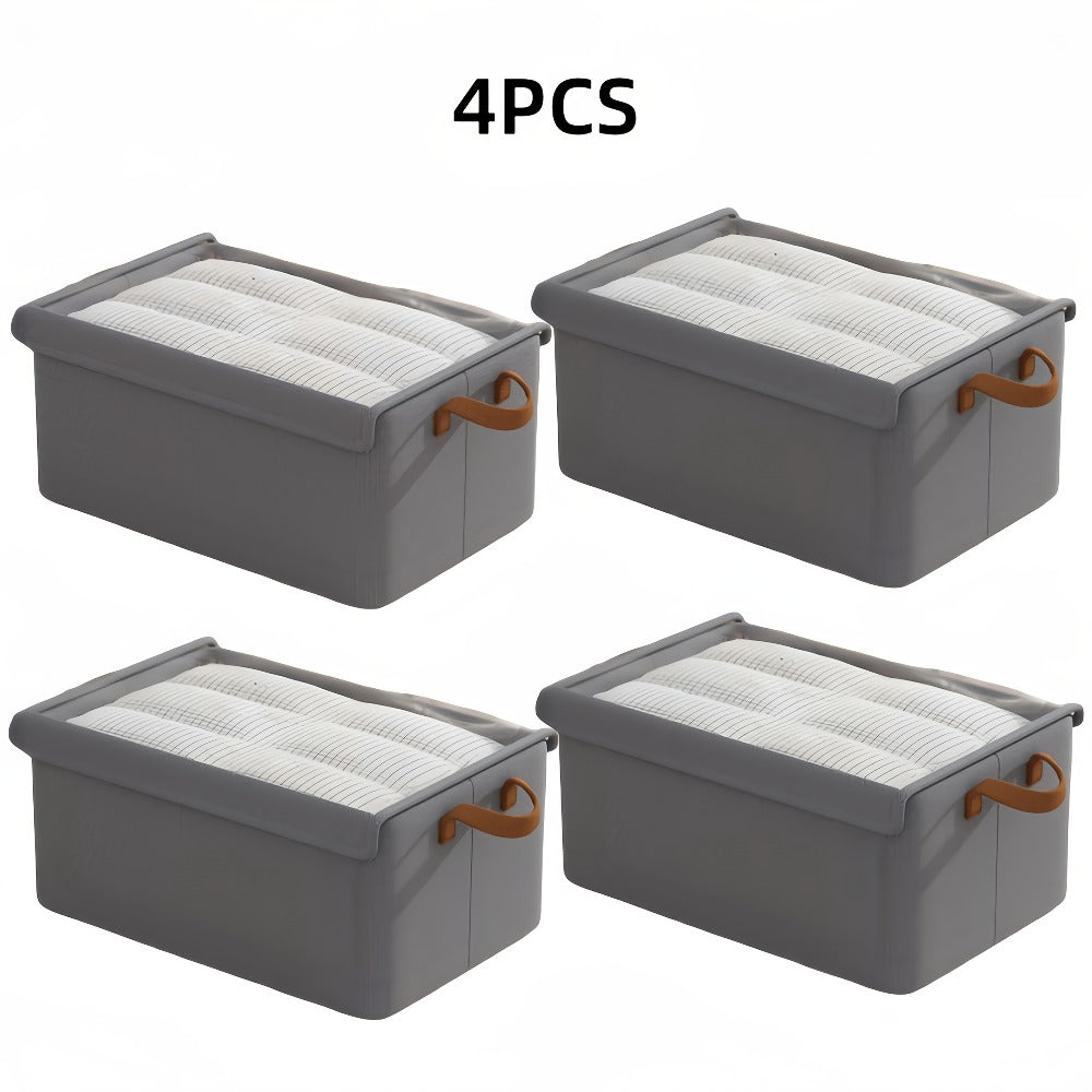 Foldable Storage Boxes with Clear Lids & Handles Large Collapsible Organizer Bins for Clothes, Blankets & Bedding – Bedroom, Wardrobe & Under Bed Storage, 4 or 6 Pack