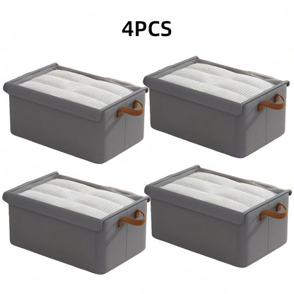 Foldable Storage Boxes with Clear Lids & Handles Large Collapsible Organizer Bins for Clothes, Blankets & Bedding – Bedroom, Wardrobe & Under Bed Storage, 4 or 6 Pack