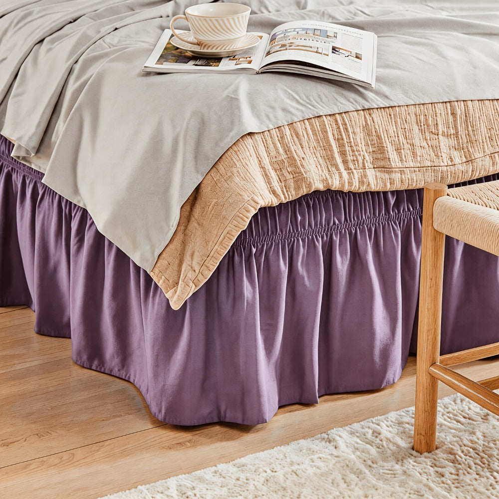 Bed Skirt Elastic Wrap Around Ruffle - 15 Inch Drop Microfiber Dust Ruffle, Adjustable No-Lift Fit, Fade Resistant Machine Washable, Hotel Quality Bedskirt for Twin Full Queen King, 30 Colors