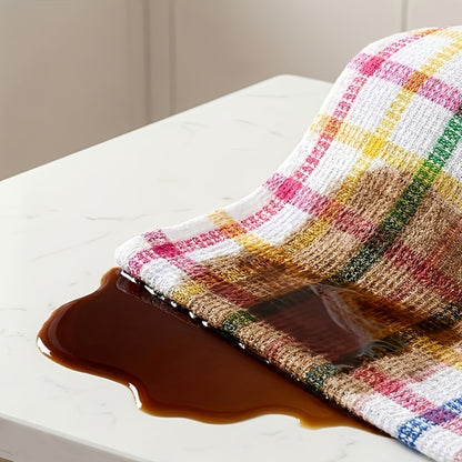 Kitchen Dish Cloths Set 12 Pcs – Super Absorbent Waffle Weave Dishwashing & Scrubbing Towels, Christmas Holiday Plaid Pattern, Assorted Colors, 12x12 Inch Reusable Cleaning Cloths