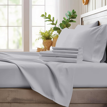 Bamboo Cooling Sheet Set 4pcs – Deep Pocket Fitted Sheet Flat Sheet Pillowcases for Hot Sleepers Twin Full Queen King