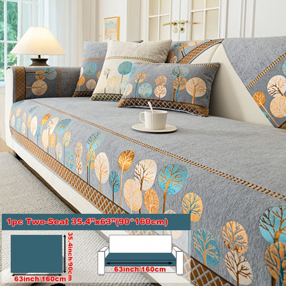 Sofa Couch Cover Light Luxury Geometric Embroidery 1pc - Knit Anti-Slip Four Seasons Universal Pet Friendly Furniture Protection Slipcover | Grey Blue White | Single 2-Seat Living Room Bedroom Office