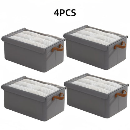 Foldable Storage Boxes with Clear Lids & Handles Large Collapsible Organizer Bins for Clothes, Blankets & Bedding – Bedroom, Wardrobe & Under Bed Storage, 4 or 6 Pack