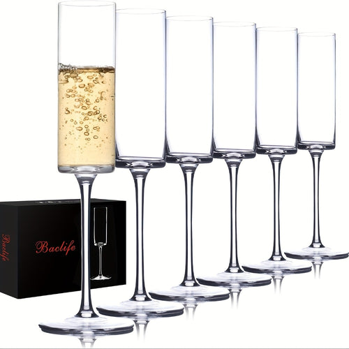 Champagne Flutes Set of 6 - Elegant 6.5oz Clear Glass Champagne Glasses, Reusable Stemmed Flutes for Birthday, Wedding, Christmas & Holiday Celebrations, Gift for Women & Men
